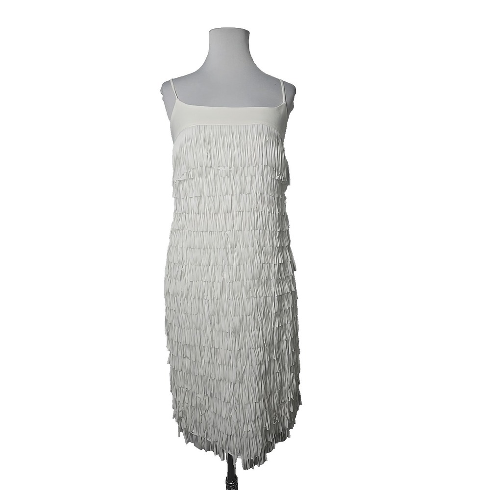 Aidan Mattox White Frilly Fringe Dress Size 0 Spaghetti Strap, Lined Party Dress